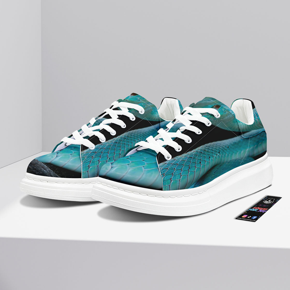 Snake Turquoise Print Platform Shoes-grizzshop