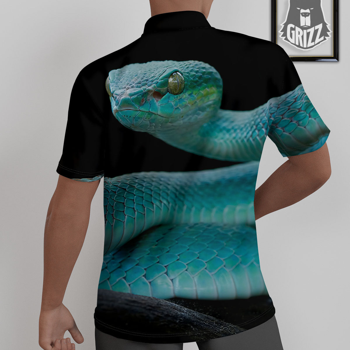 Snake Turquoise Print Untucked Shirts-grizzshop