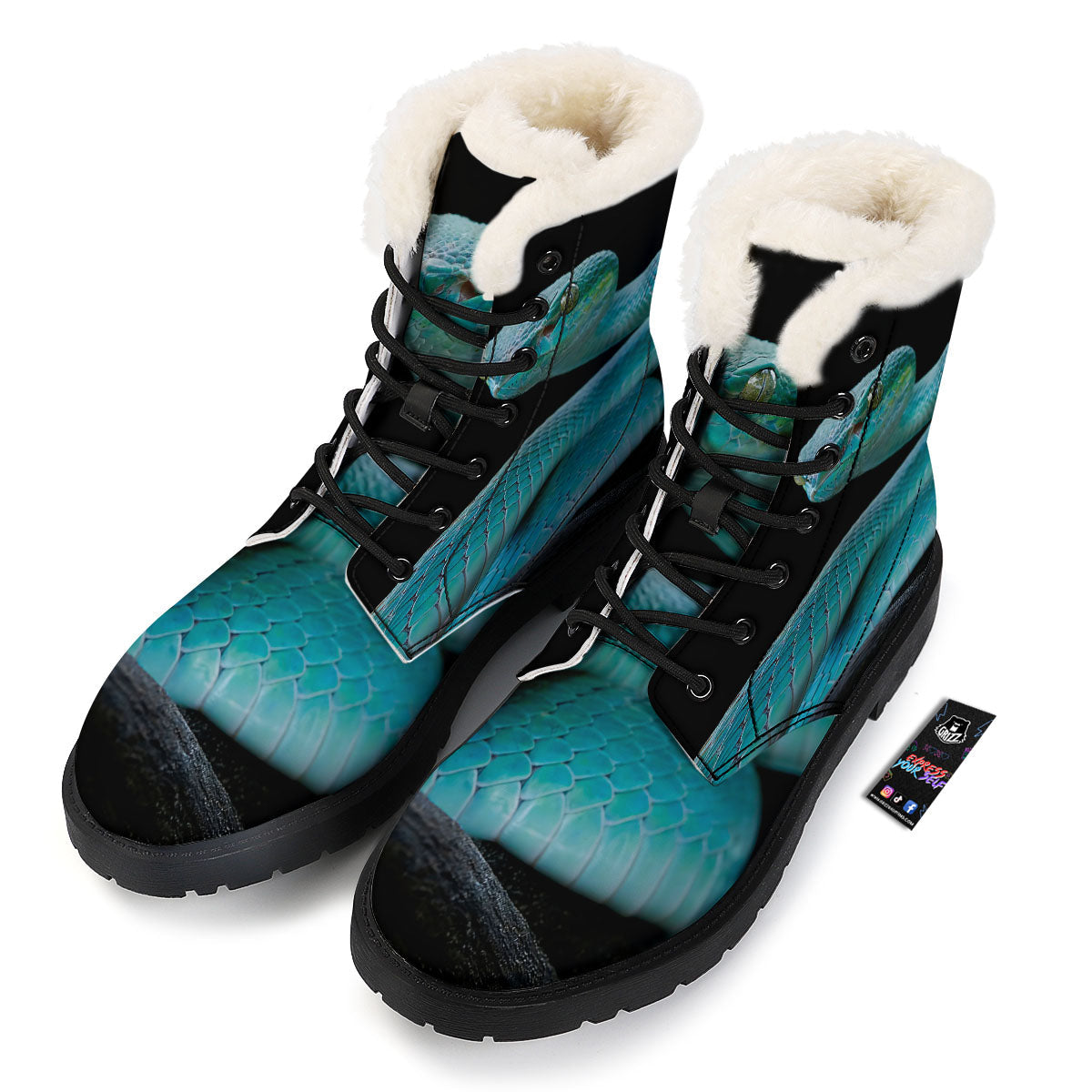 Snake Turquoise Print Winter Boots-grizzshop
