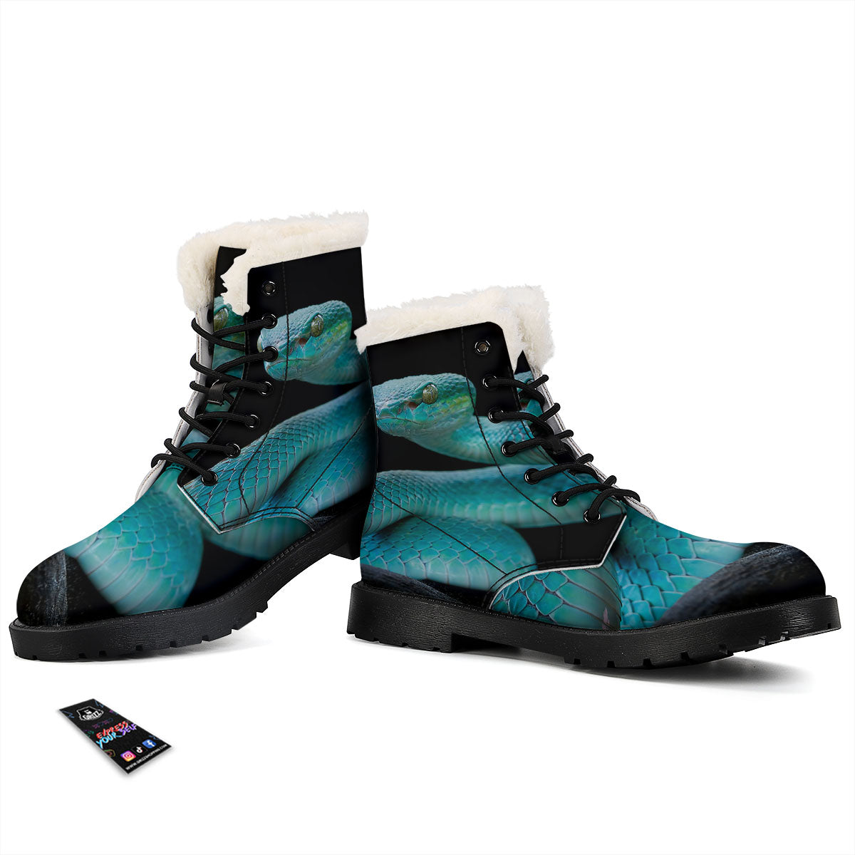 Snake Turquoise Print Winter Boots-grizzshop