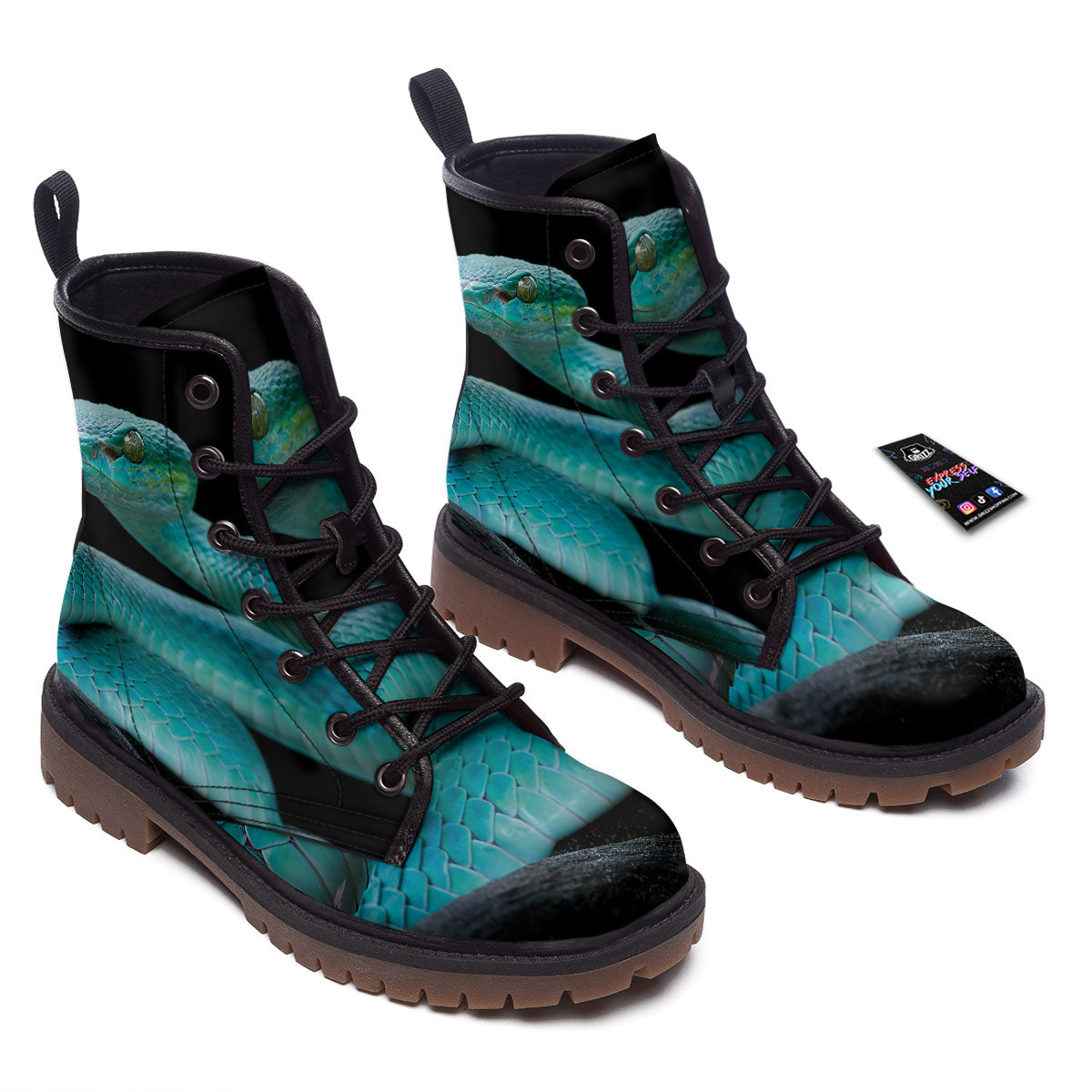 Snake Turquoise Print Work Boots-grizzshop