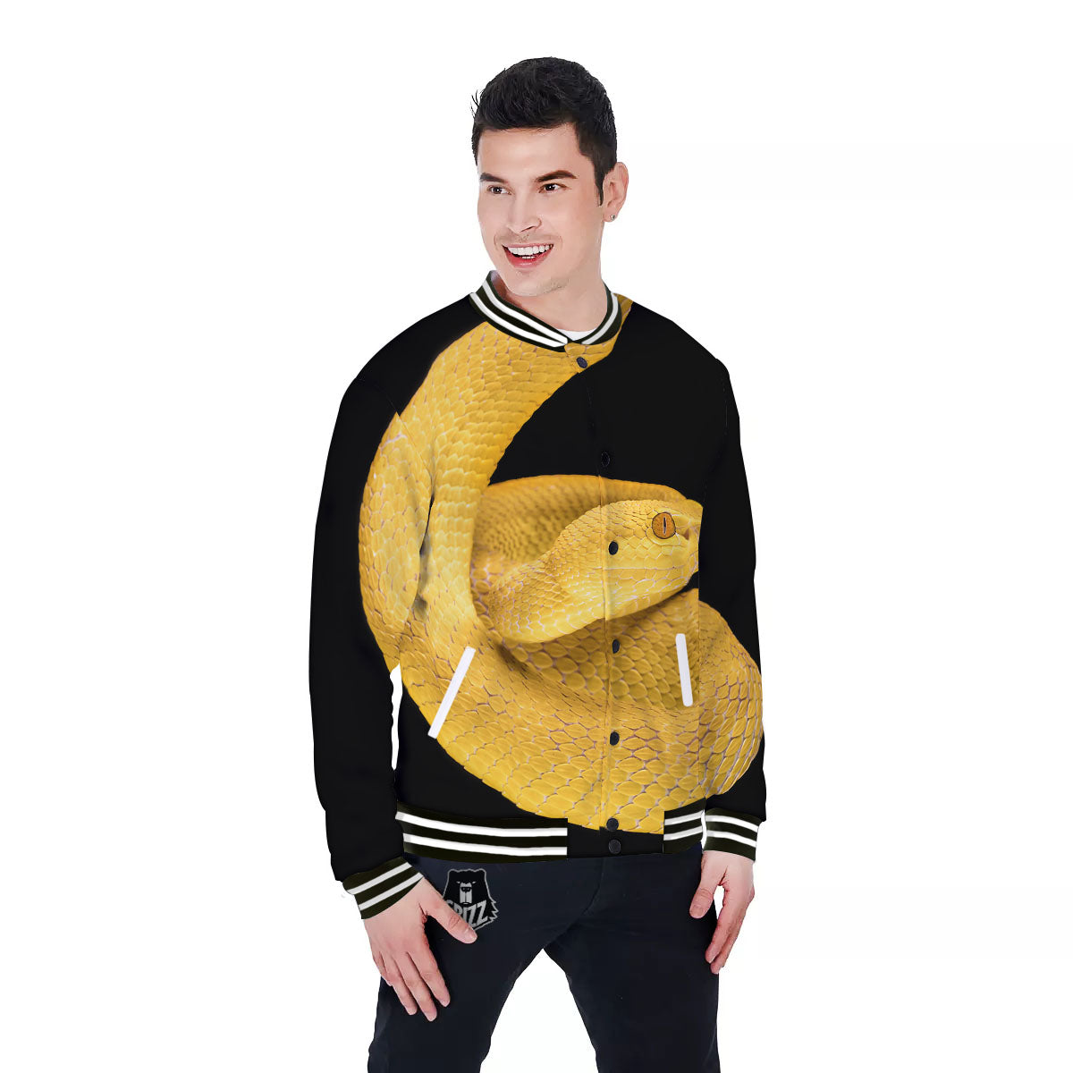 Snake Yellow Print Baseball Jacket-grizzshop