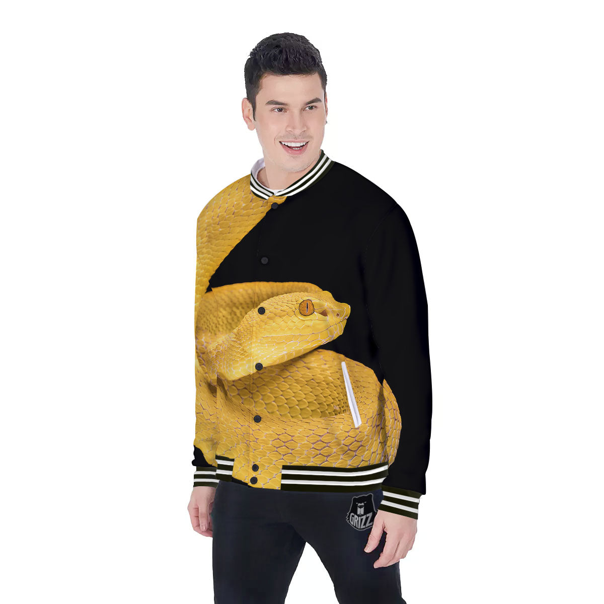 Snake Yellow Print Baseball Jacket-grizzshop