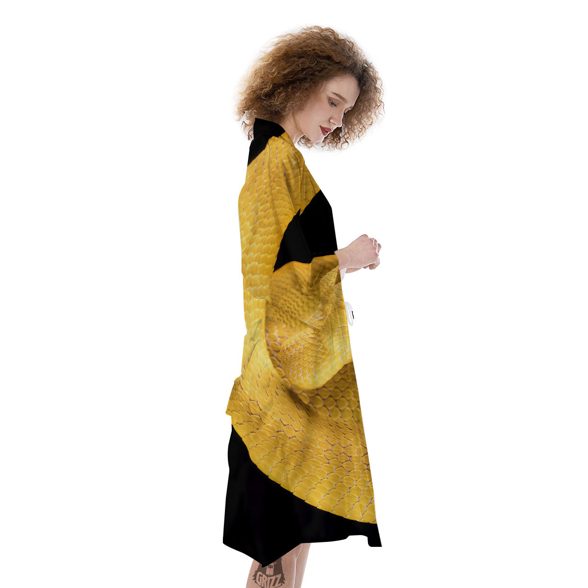 Snake Yellow Print Kimono-grizzshop