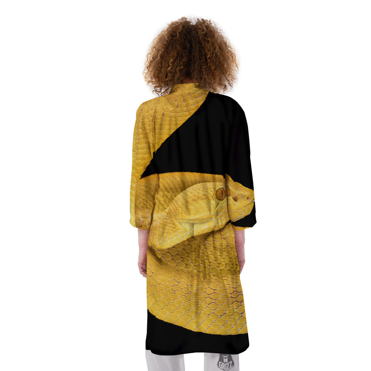 Snake Yellow Print Kimono-grizzshop
