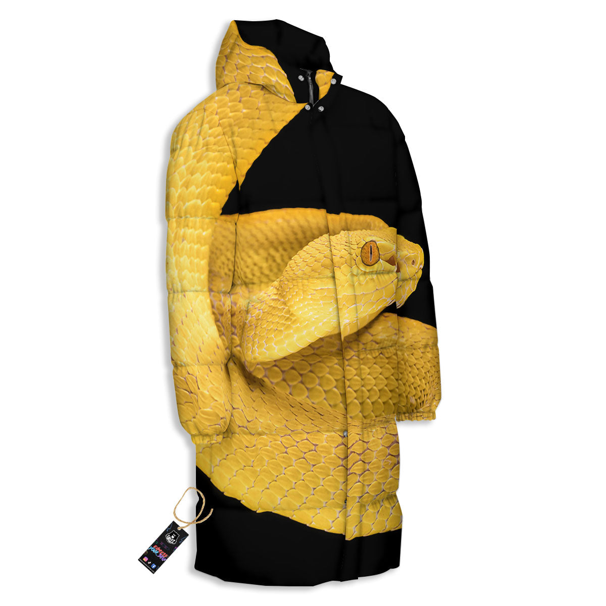 Snake Yellow Print Long Down Jacket-grizzshop