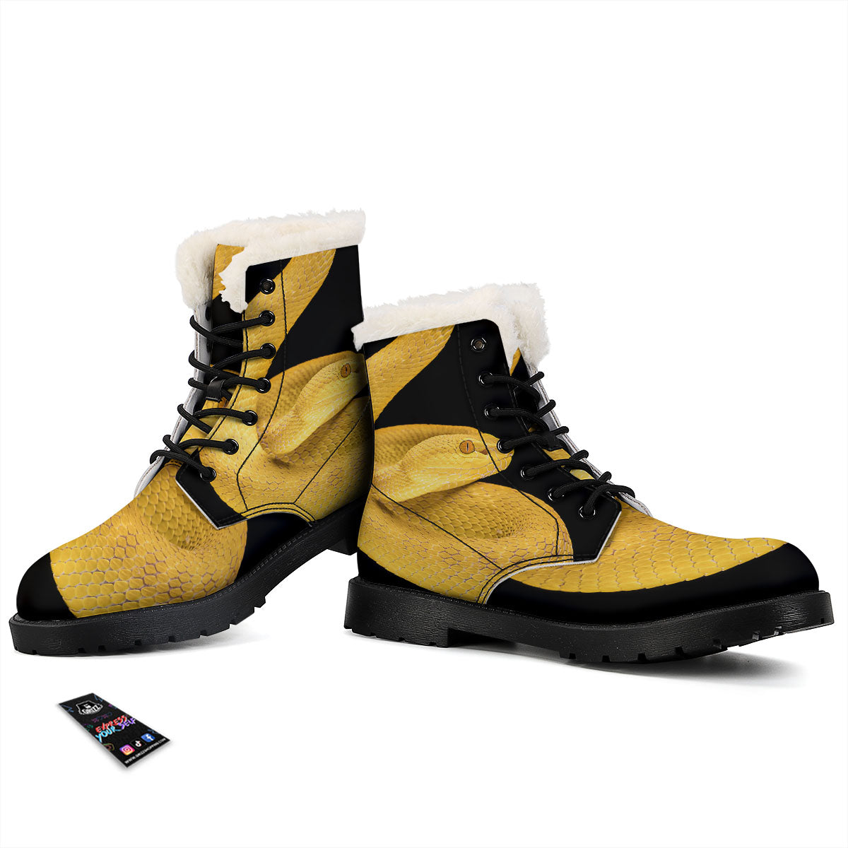 Snake Yellow Print Winter Boots-grizzshop