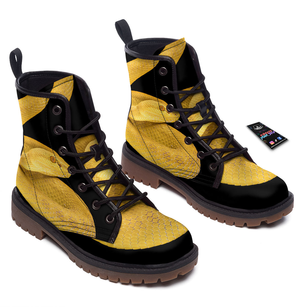 Snake Yellow Print Work Boots-grizzshop