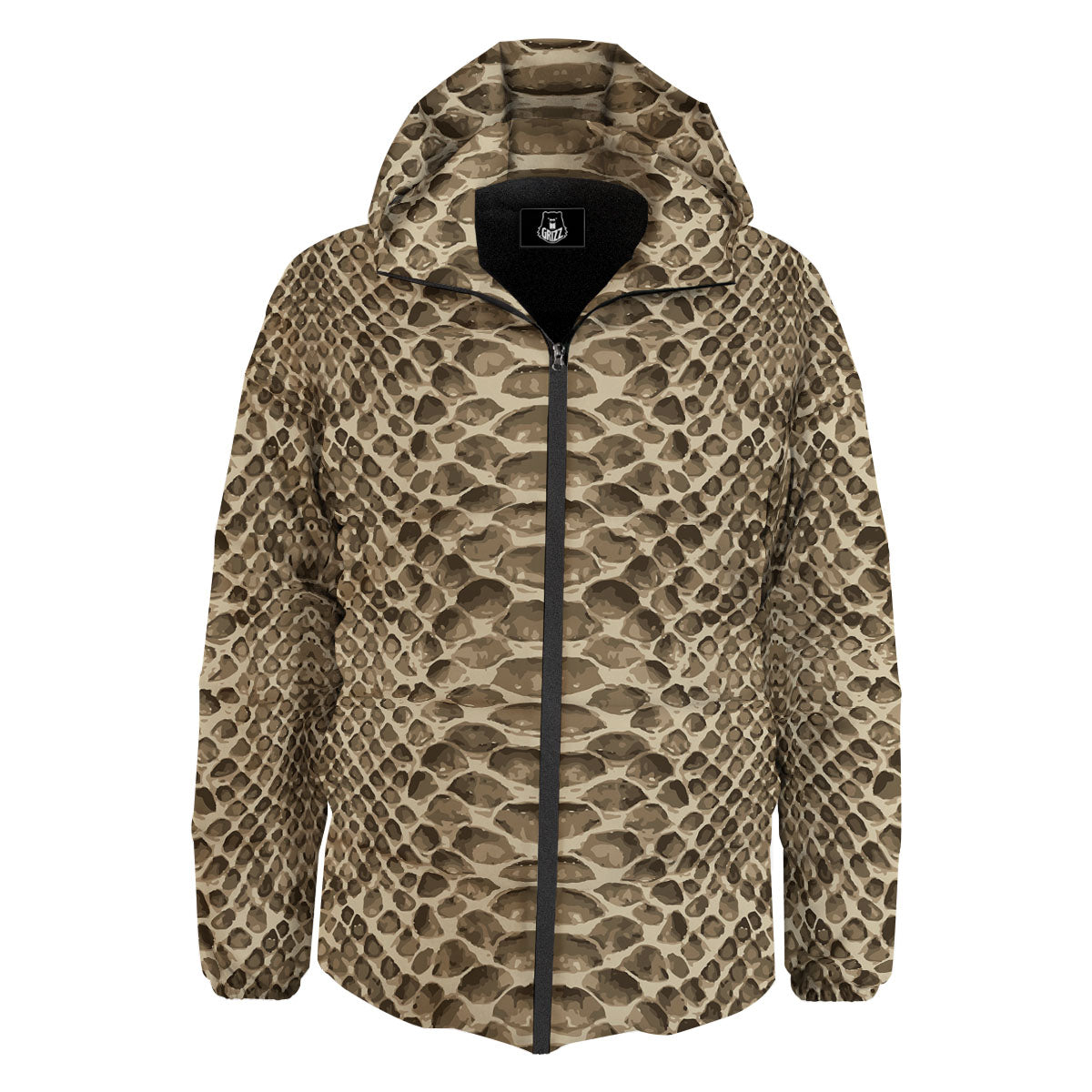 Snakeskin Beige Print Down Jacket-grizzshop