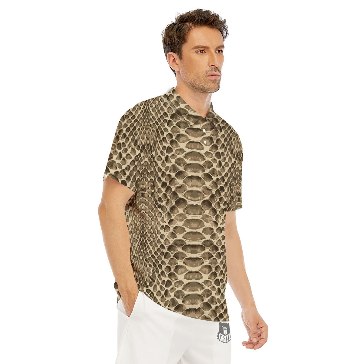 Snakeskin Beige Print Men's Golf Shirts-grizzshop