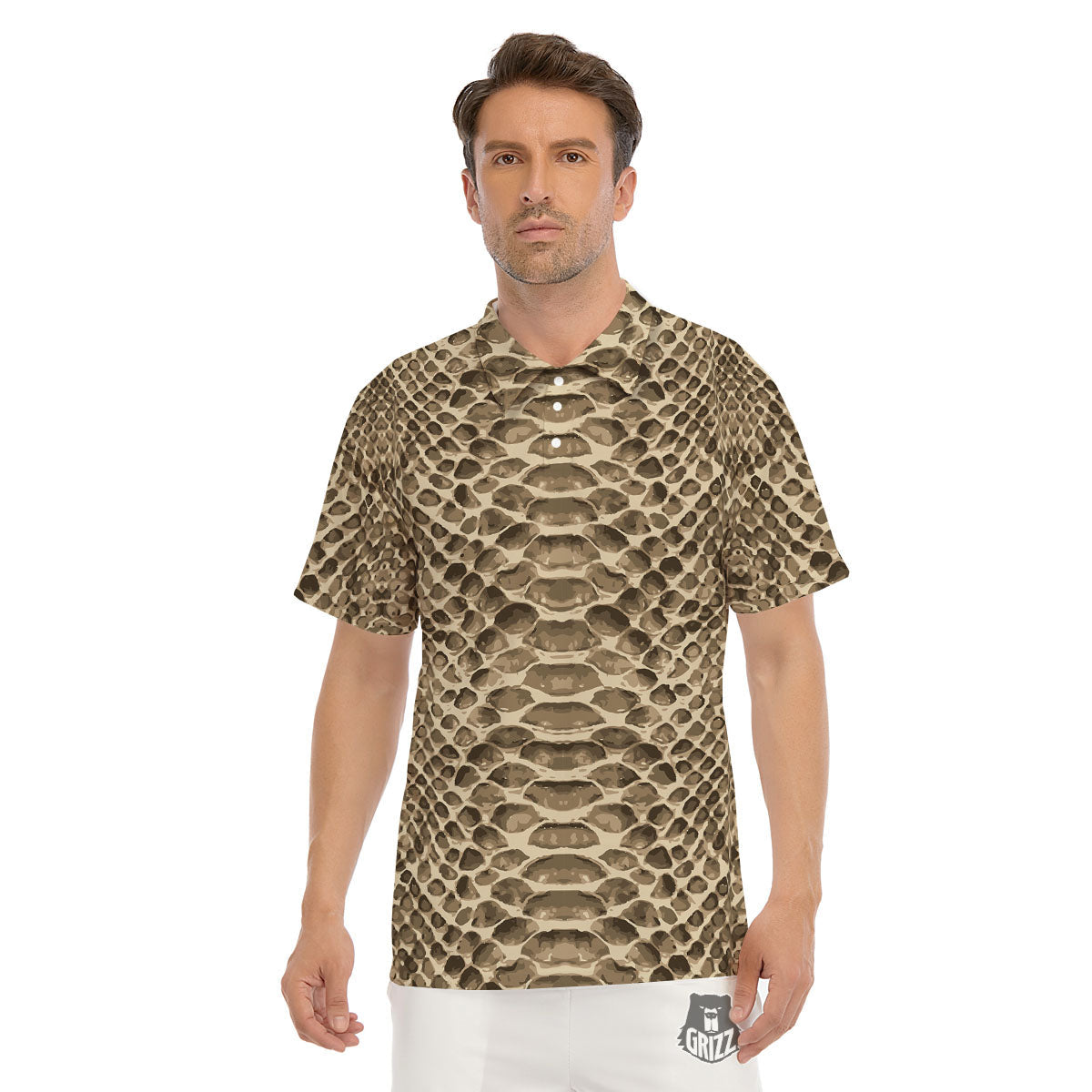 Snakeskin Beige Print Men's Golf Shirts-grizzshop