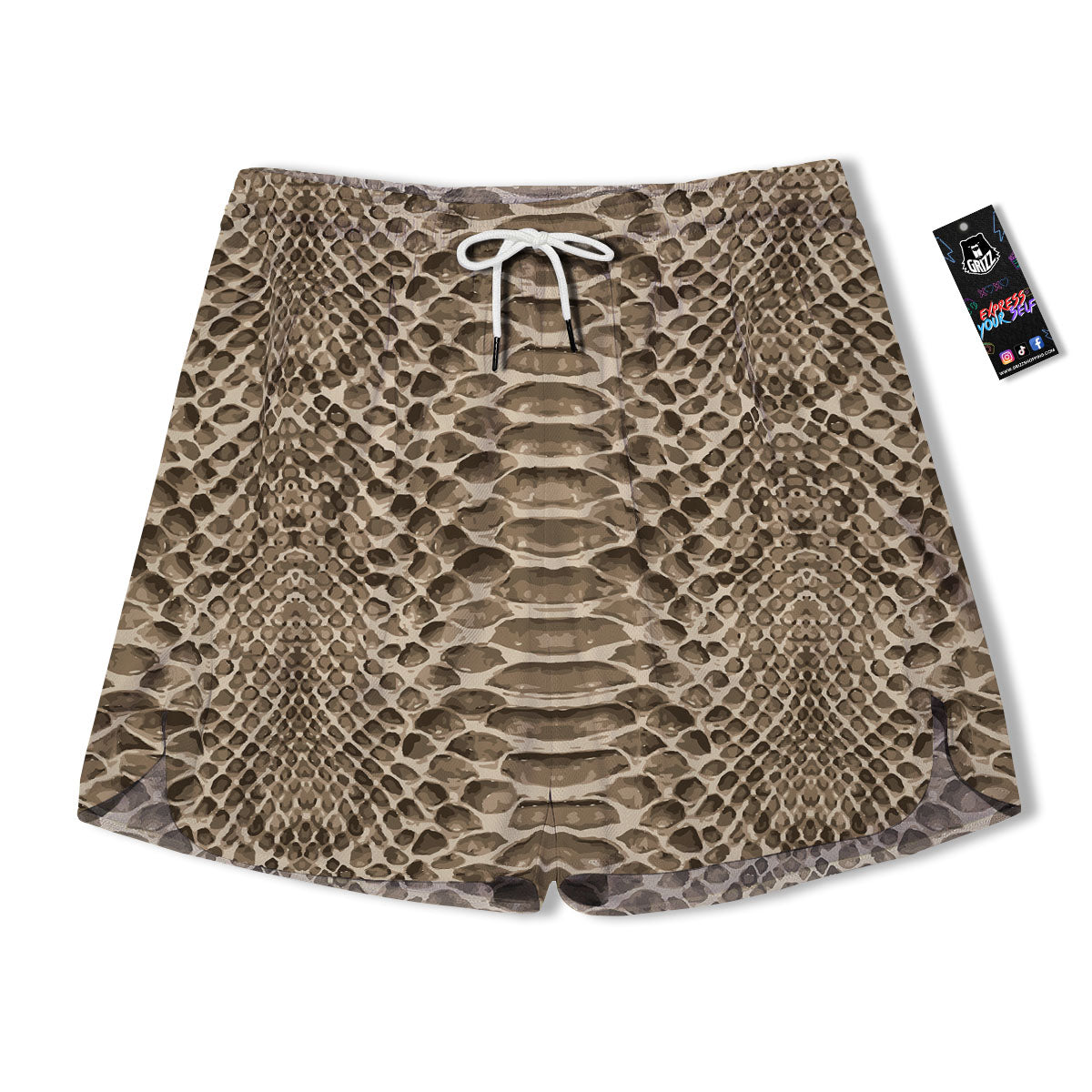 Snakeskin Beige Print Men's Running Shorts-grizzshop