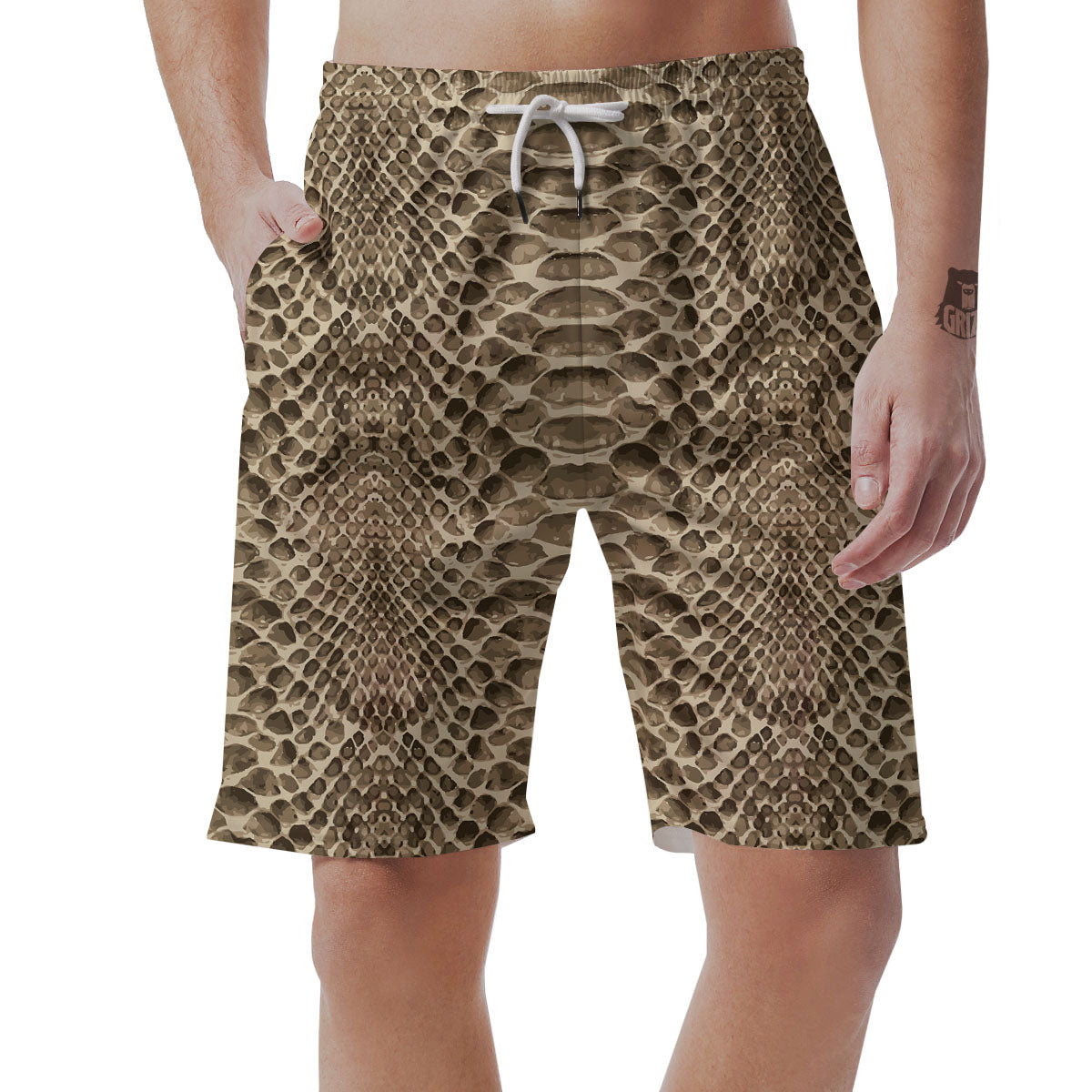 Snakeskin Beige Print Men's Shorts-grizzshop