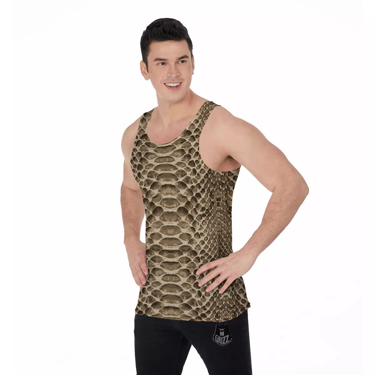 Snakeskin Beige Print Men's Tank Top-grizzshop