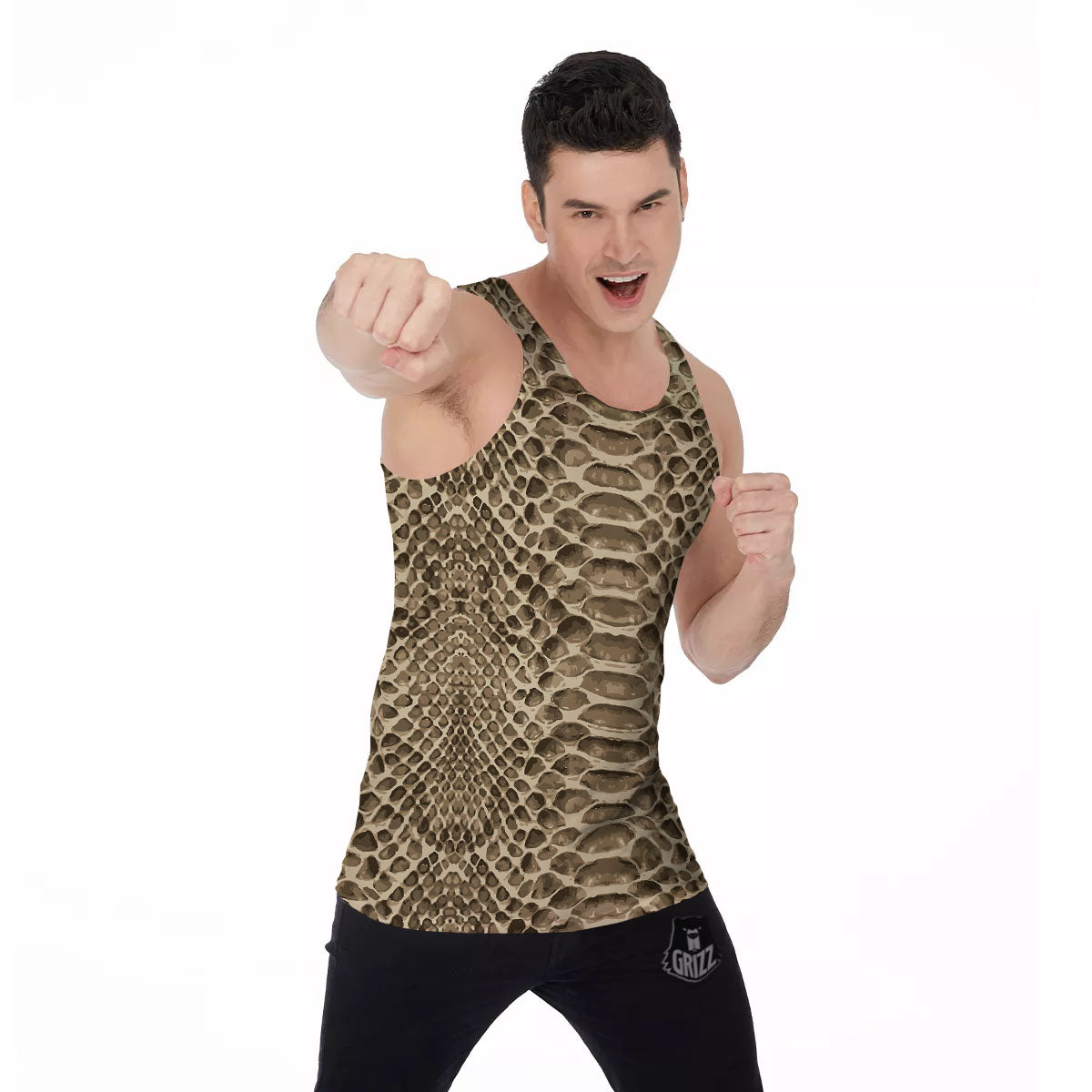 Snakeskin Beige Print Men's Tank Top-grizzshop