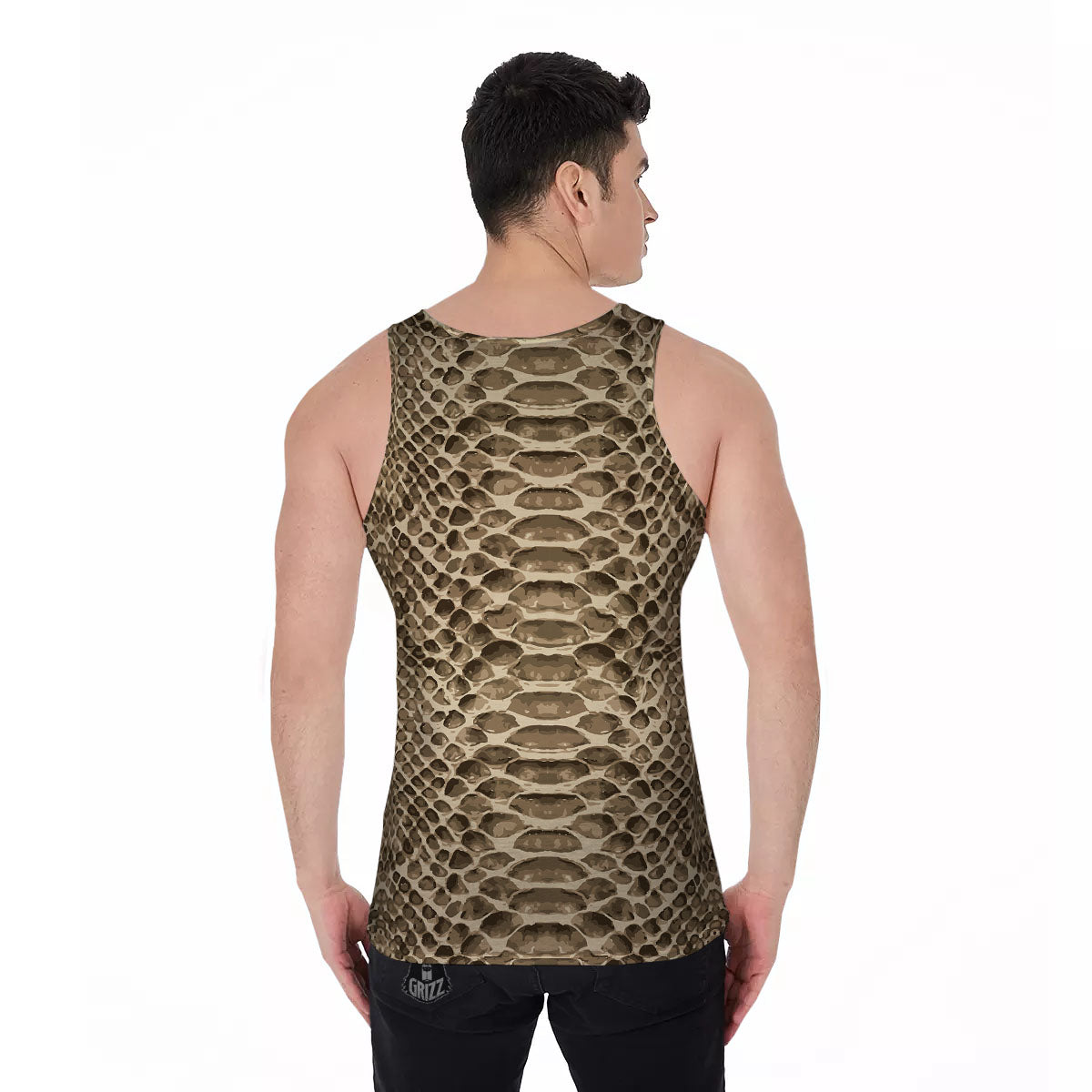 Snakeskin Beige Print Men's Tank Top-grizzshop