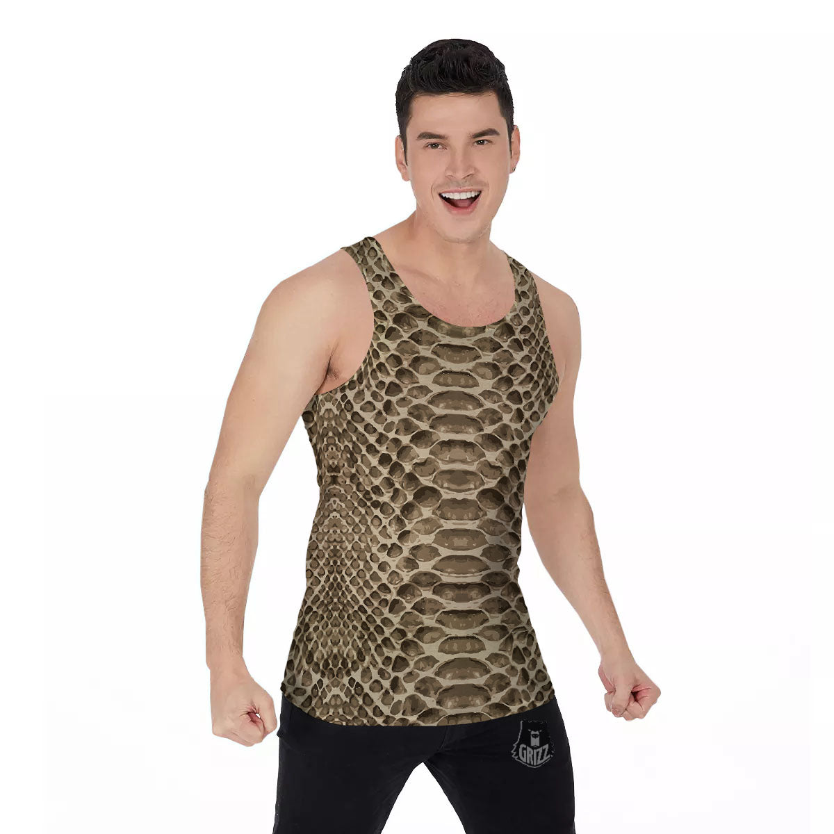 Snakeskin Beige Print Men's Tank Top-grizzshop