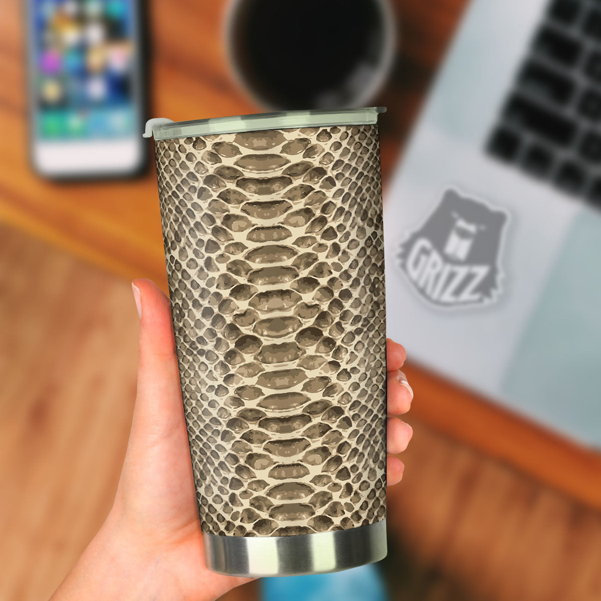 Snakeskin Beige Print Tumbler-grizzshop
