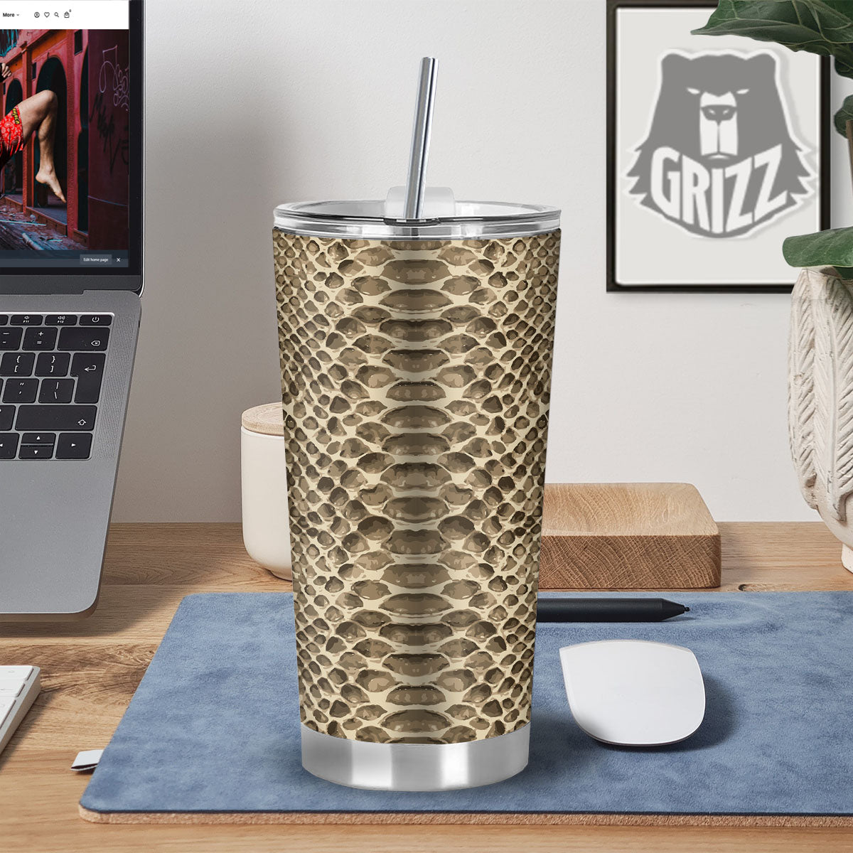 Snakeskin Beige Print Tumbler-grizzshop