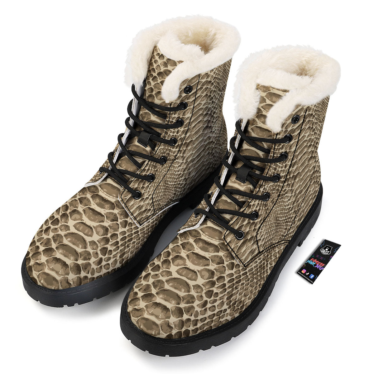 Snakeskin Beige Print Winter Boots-grizzshop