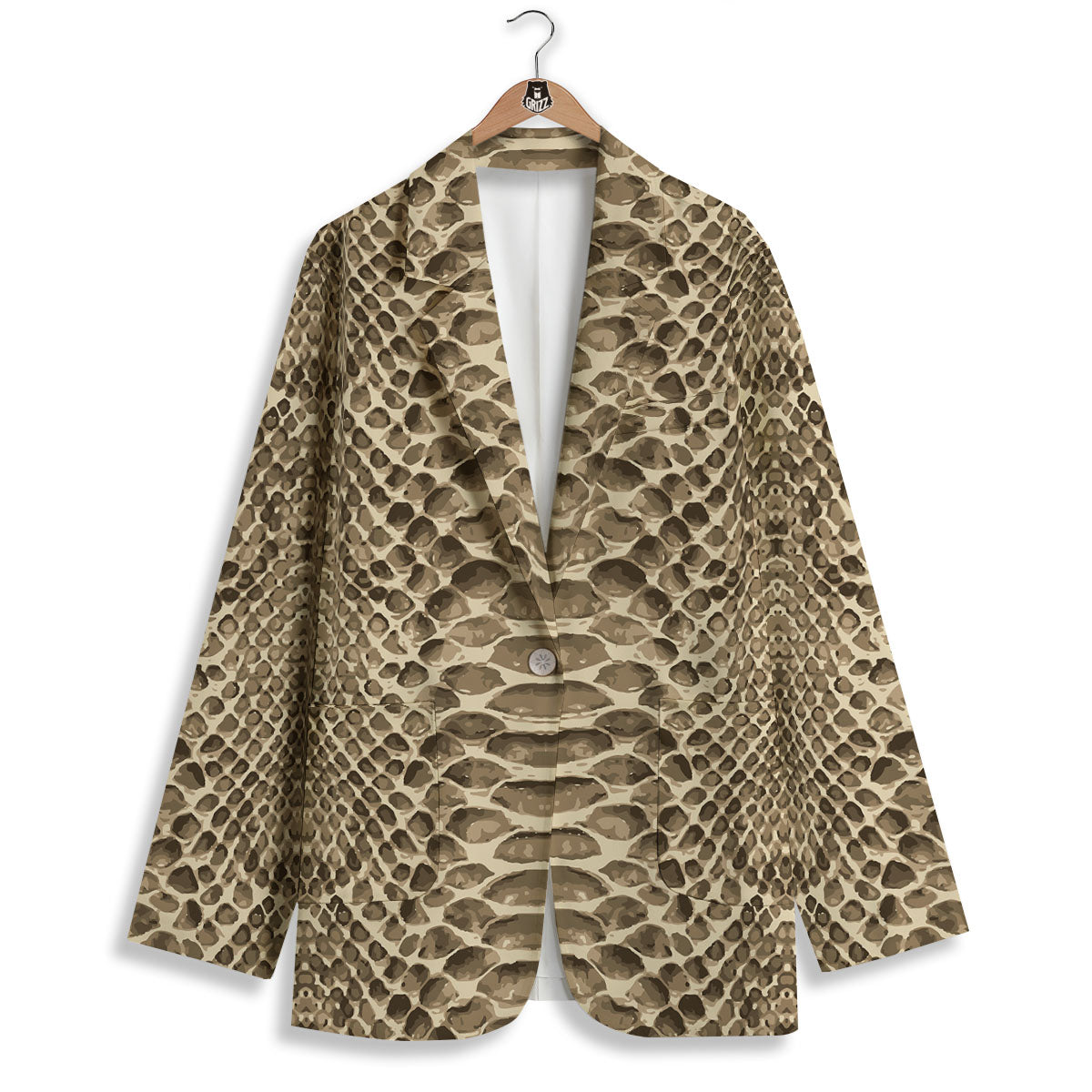 Snakeskin Beige Print Women's Blazer-grizzshop