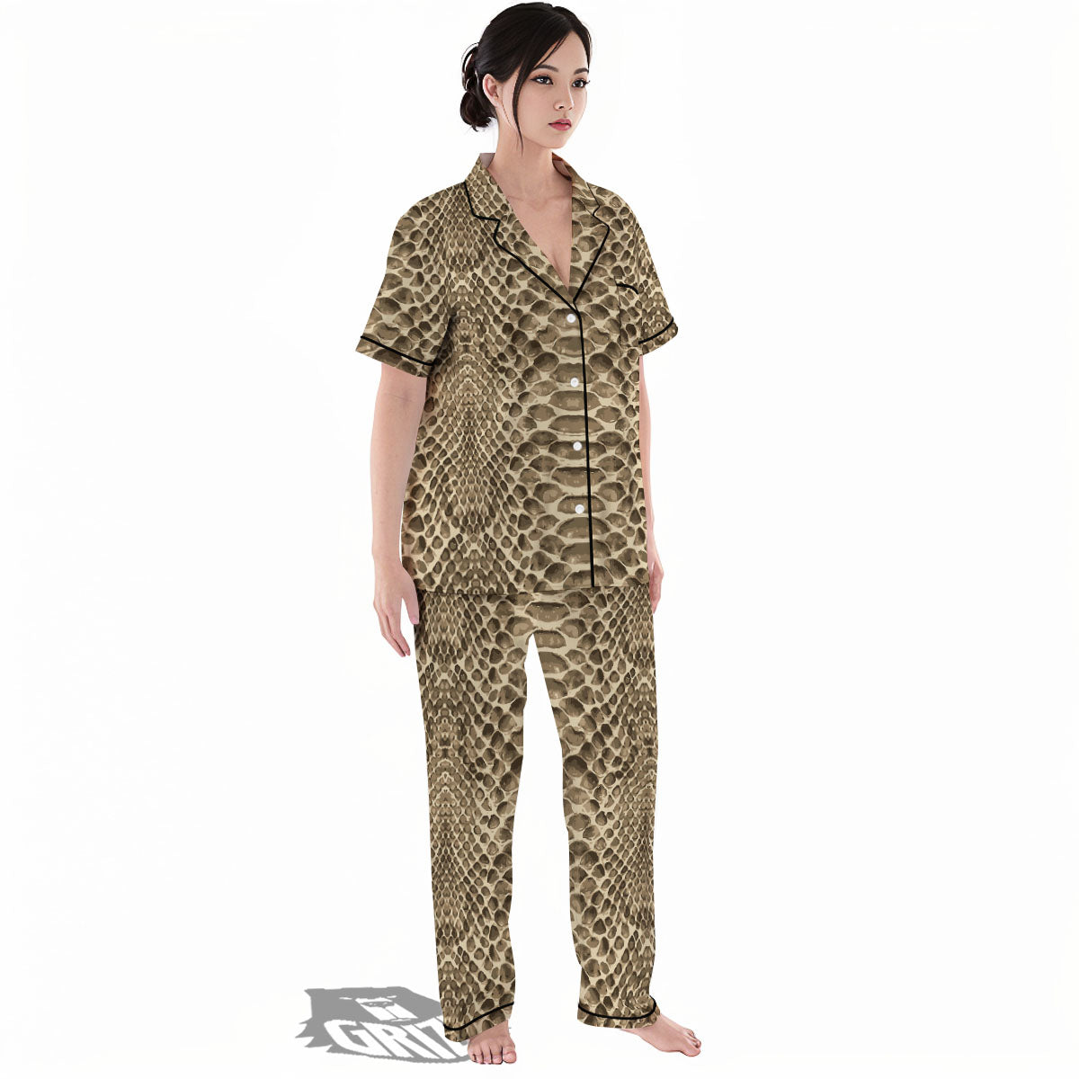 Snakeskin Beige Print Women's Pajamas Set-grizzshop