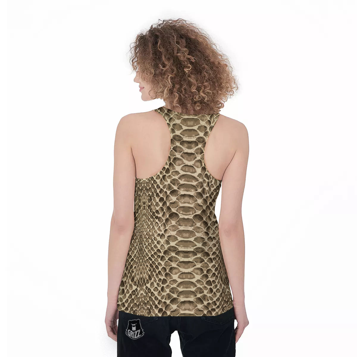 Snakeskin Beige Print Women's Racerback Tank Top-grizzshop