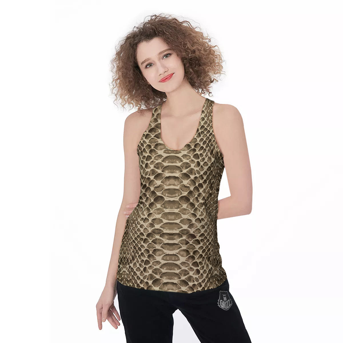 Snakeskin Beige Print Women's Racerback Tank Top-grizzshop