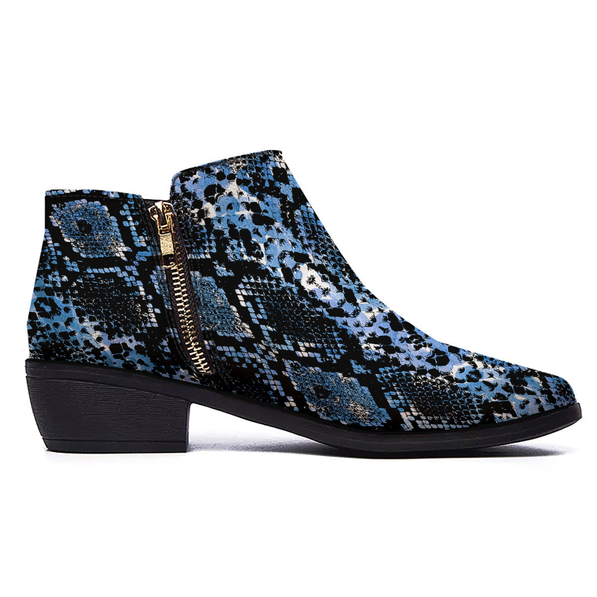 Snakeskin Black And Blue Print Ankle Boots-grizzshop