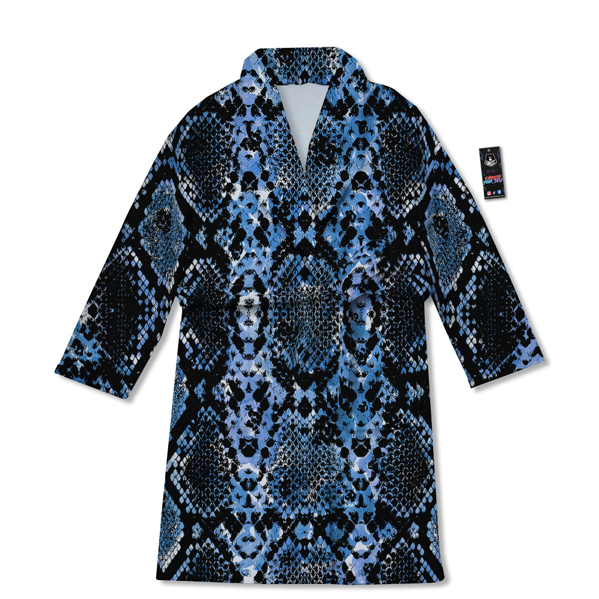 Snakeskin Black And Blue Print Bathrobe-grizzshop