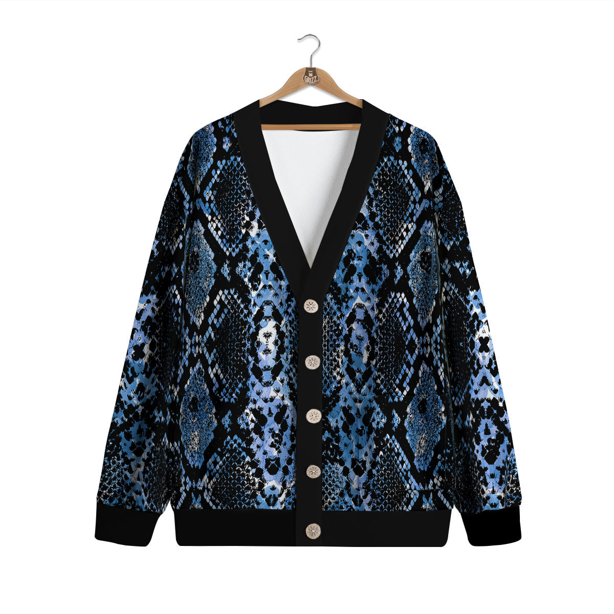 Snakeskin Black And Blue Print Cardigan-grizzshop
