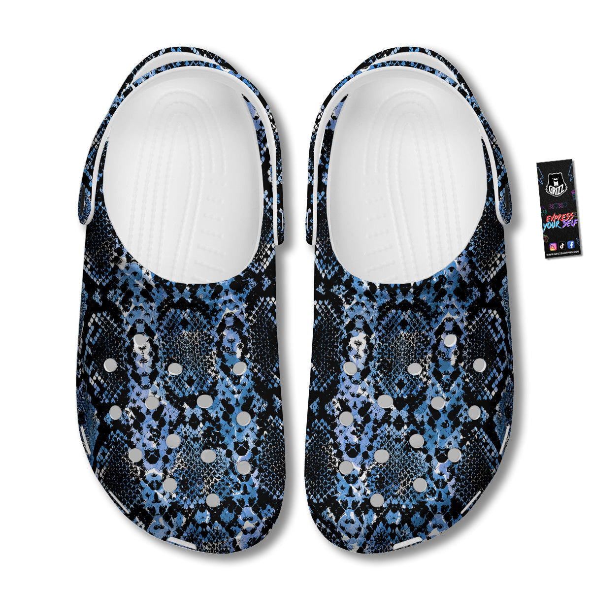 Snakeskin Black And Blue Print Clog-grizzshop