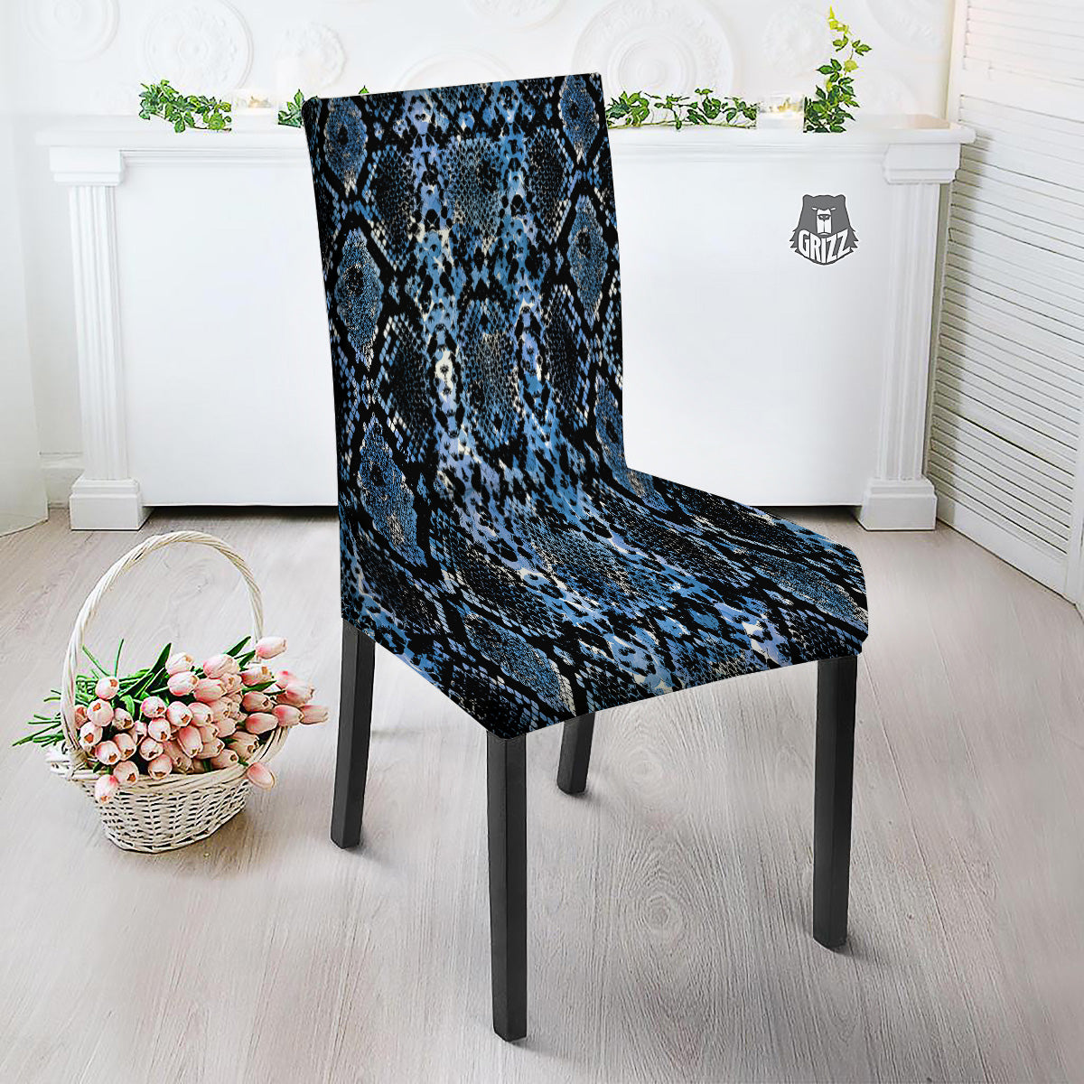 Snakeskin Black And Blue Print Dining Chair Slipcover-grizzshop