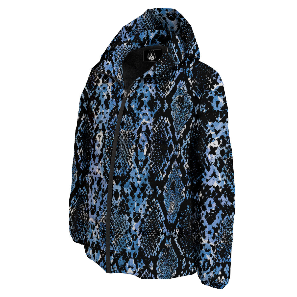 Snakeskin Black And Blue Print Down Jacket-grizzshop