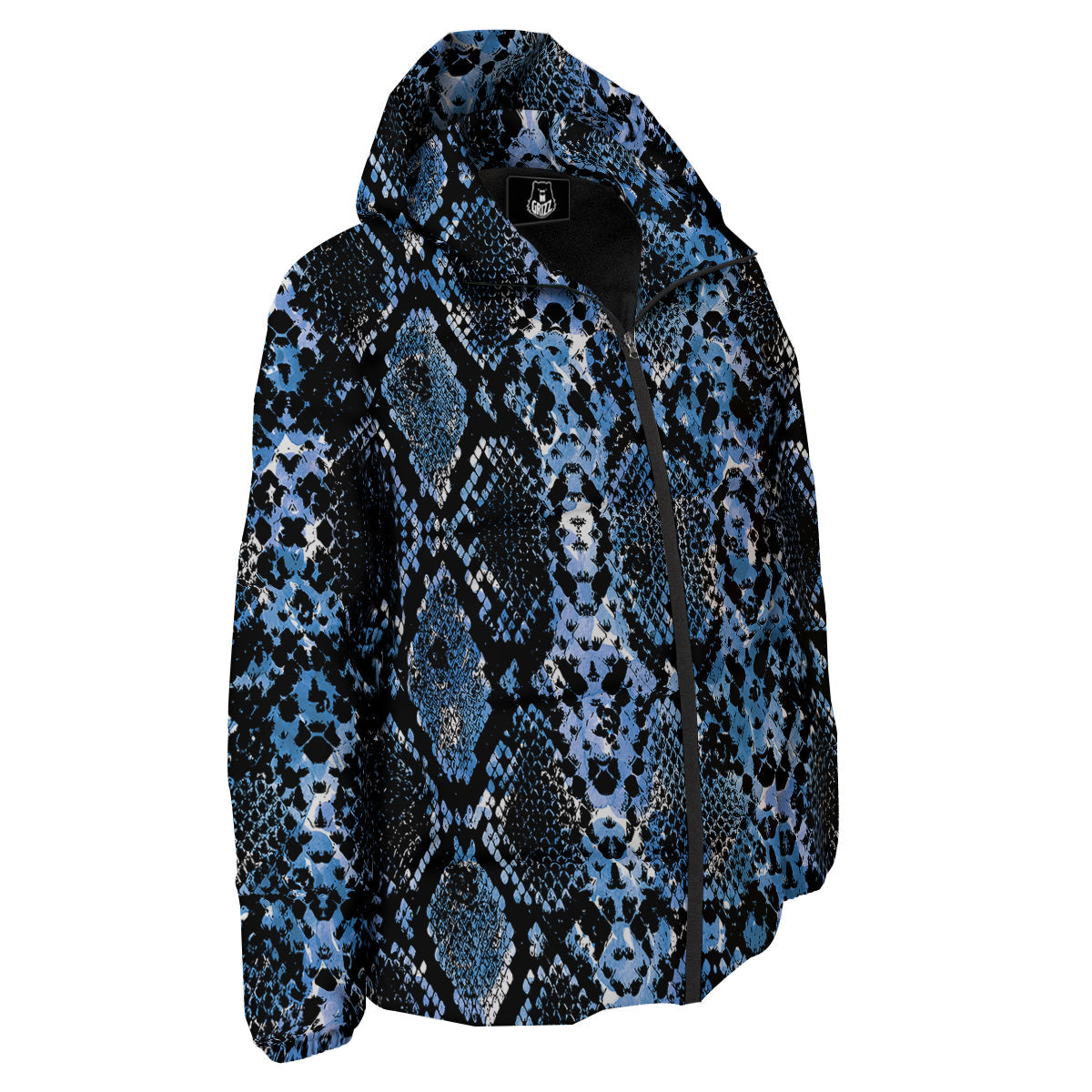 Snakeskin Black And Blue Print Down Jacket-grizzshop