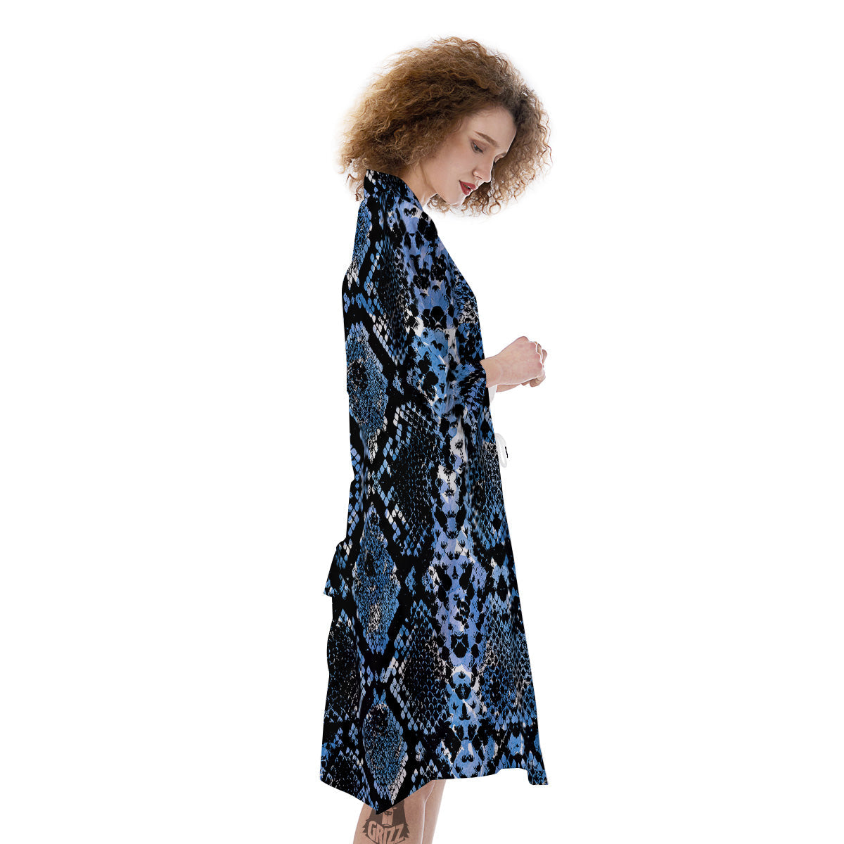 Snakeskin Black And Blue Print Kimono-grizzshop