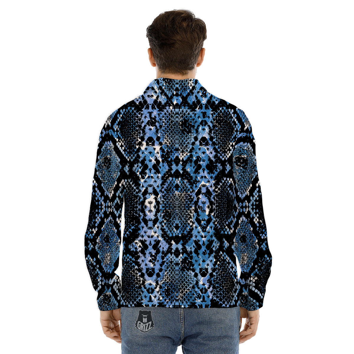 Snakeskin Black And Blue Print Men's Dress Shirts-grizzshop