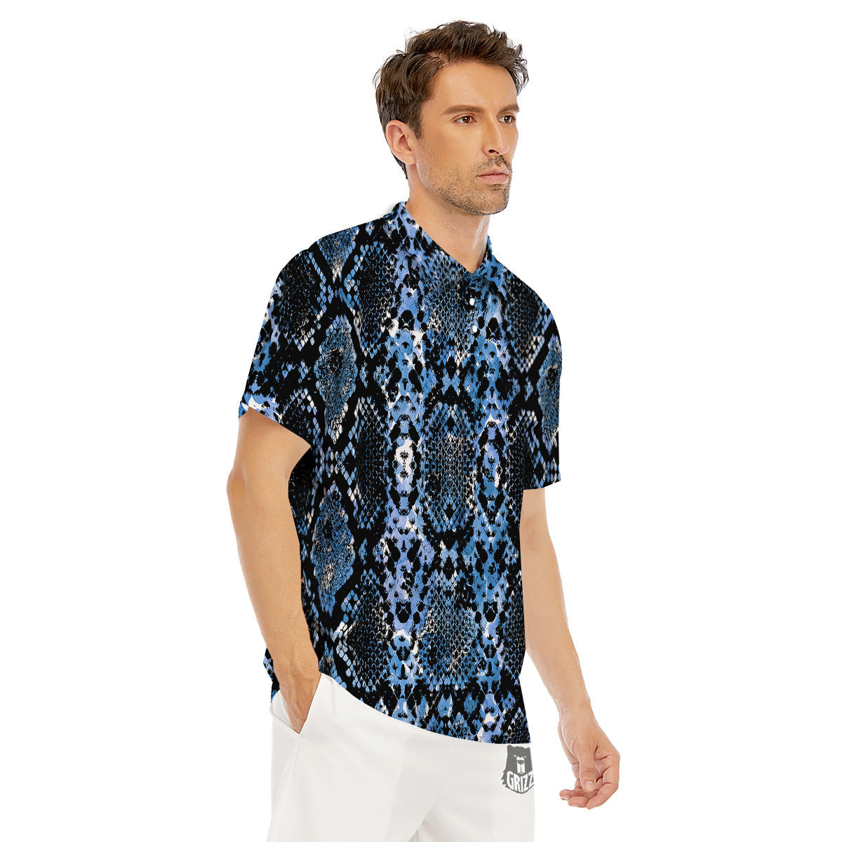 Snakeskin Black And Blue Print Men's Golf Shirts-grizzshop