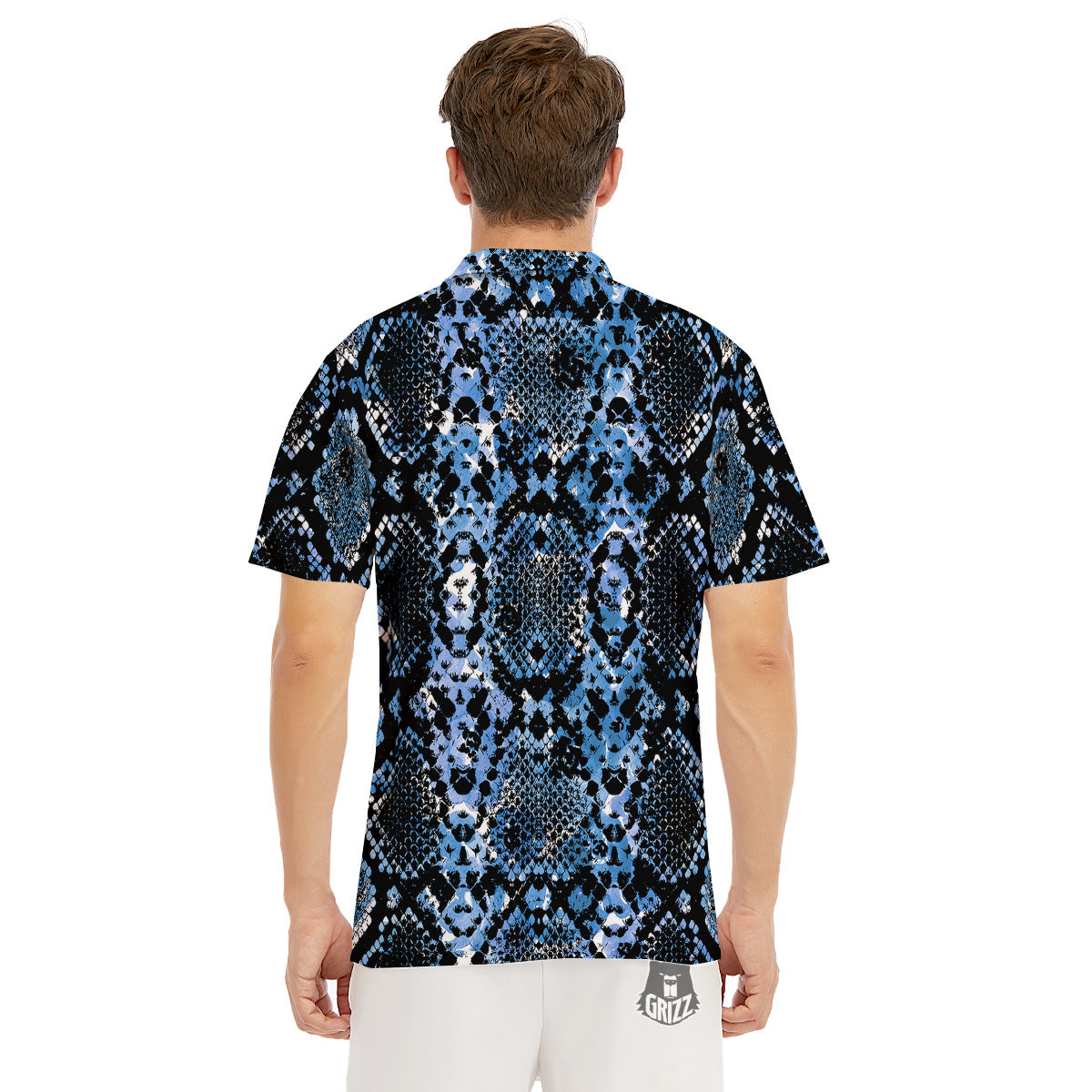 Snakeskin Black And Blue Print Men's Golf Shirts-grizzshop