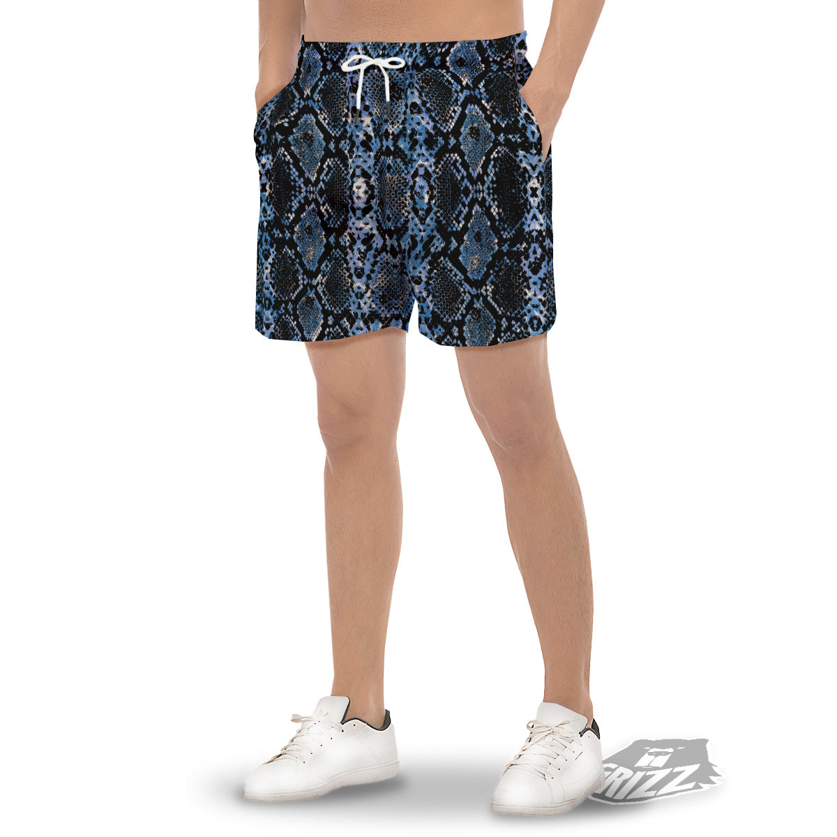 Snakeskin Black And Blue Print Men's Gym Shorts-grizzshop
