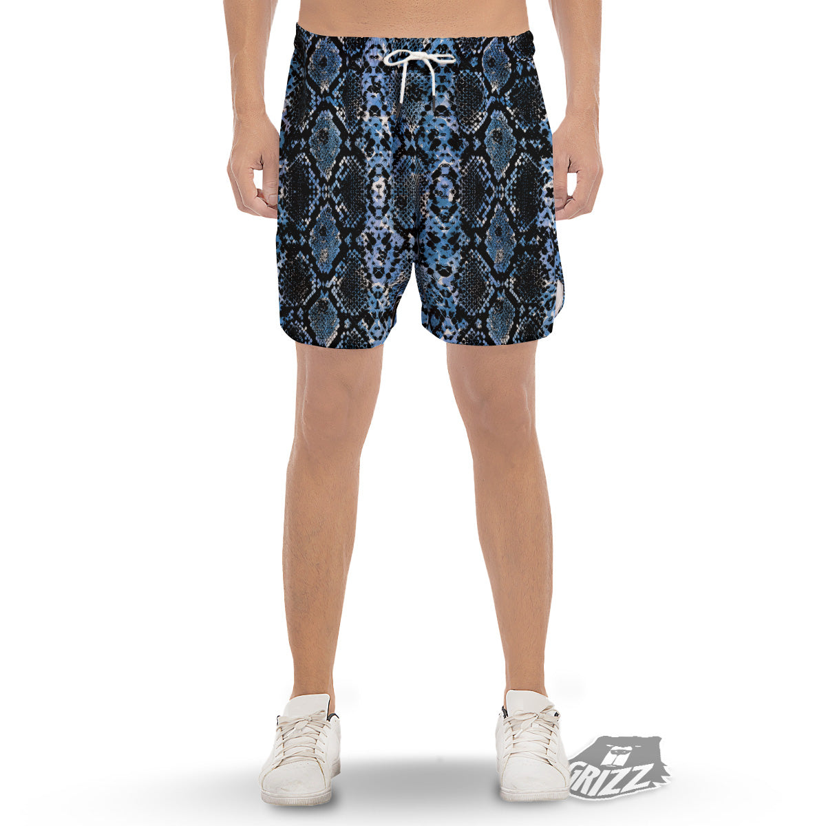 Snakeskin Black And Blue Print Men's Gym Shorts-grizzshop