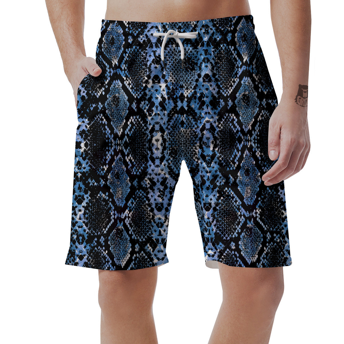 Snakeskin Black And Blue Print Men's Shorts-grizzshop
