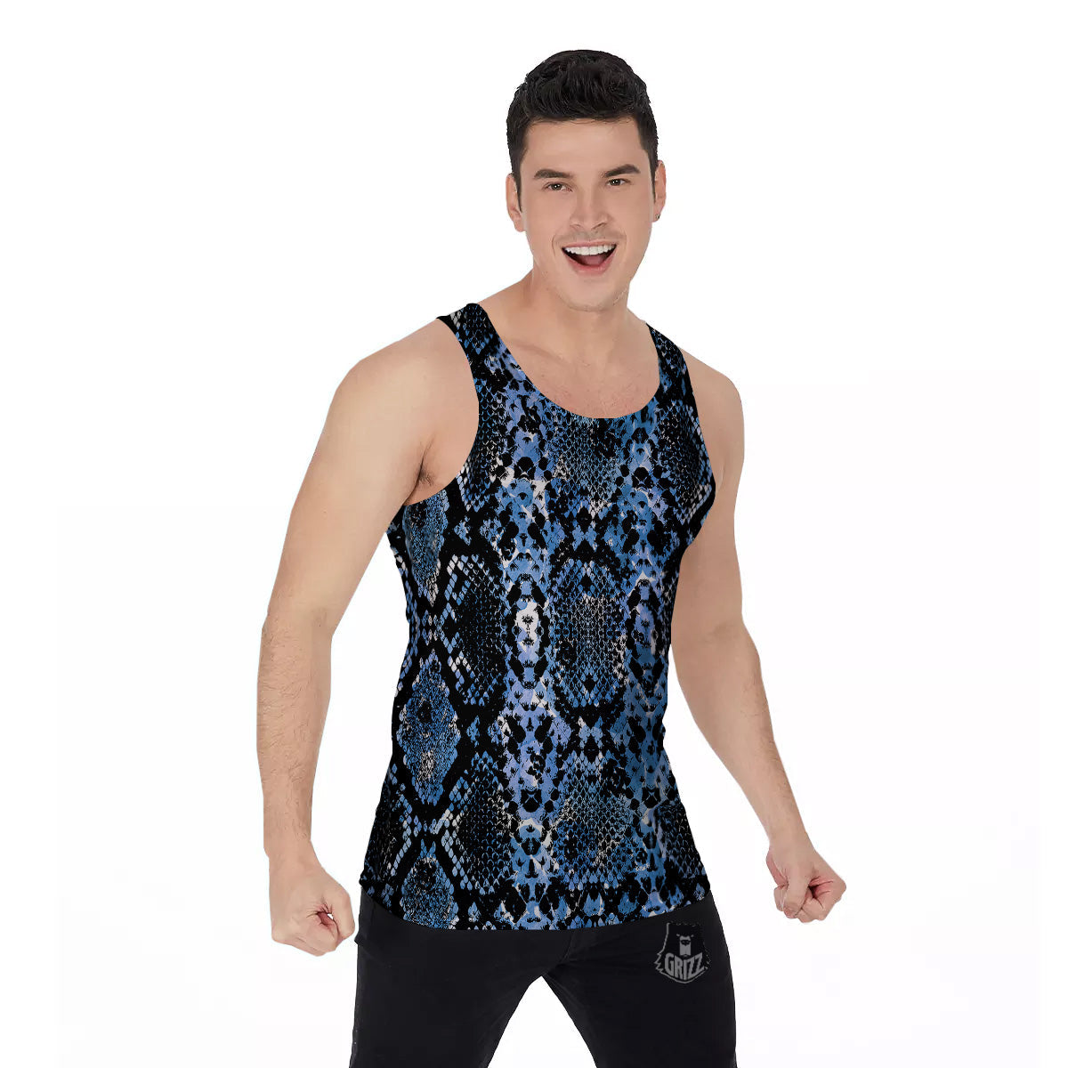 Snakeskin Black And Blue Print Men's Tank Top-grizzshop