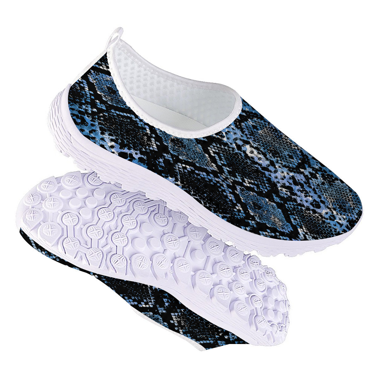 Snakeskin Black And Blue Print Nurse Shoes-grizzshop