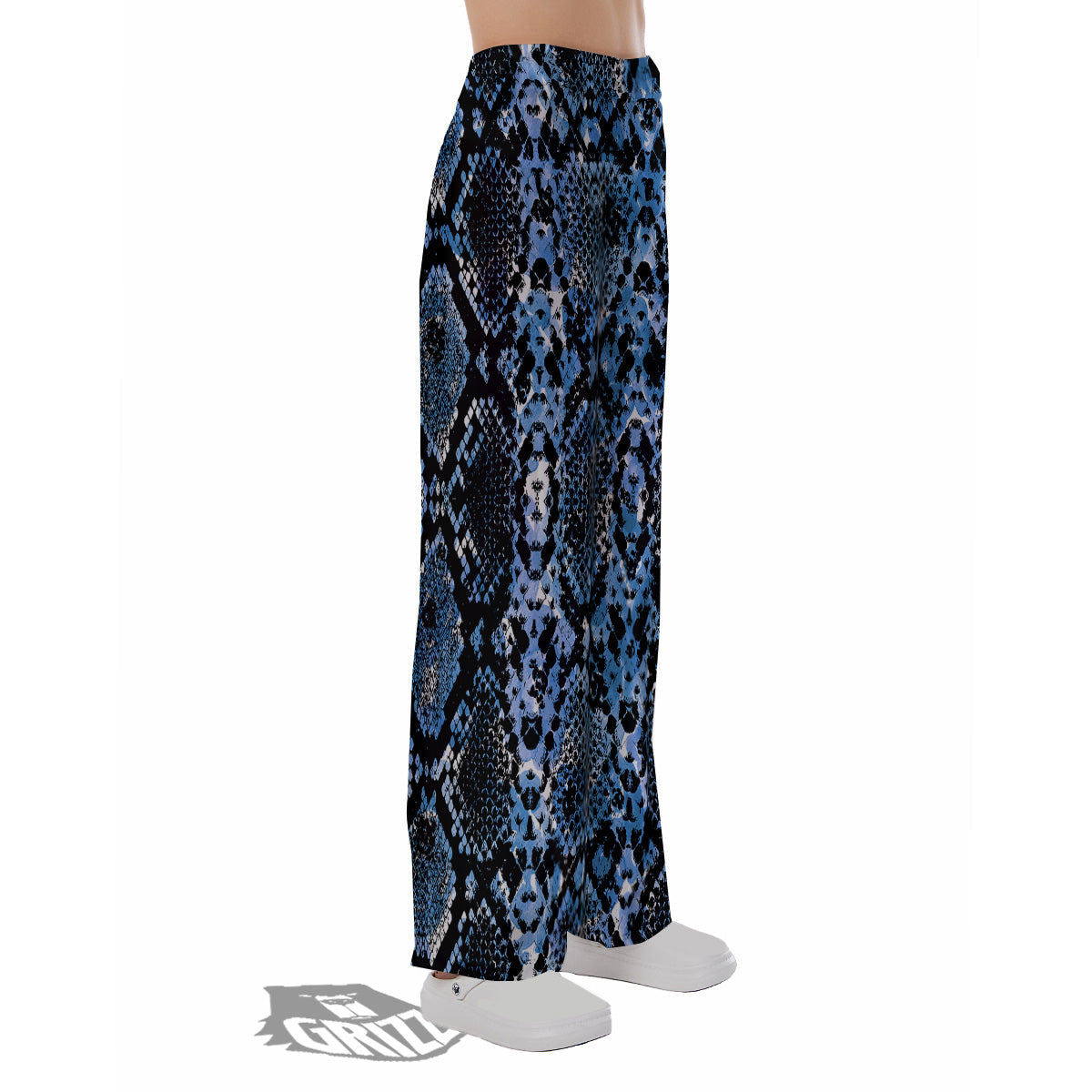 Snakeskin Black And Blue Print Pajama Pants-grizzshop