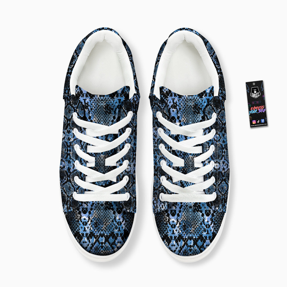 Snakeskin Black And Blue Print Platform Shoes-grizzshop
