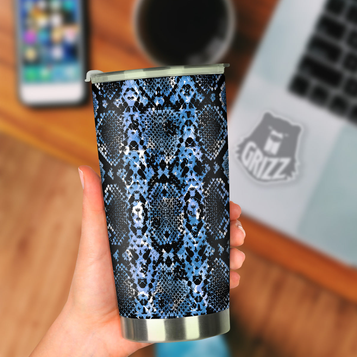 Snakeskin Black And Blue Print Tumbler-grizzshop