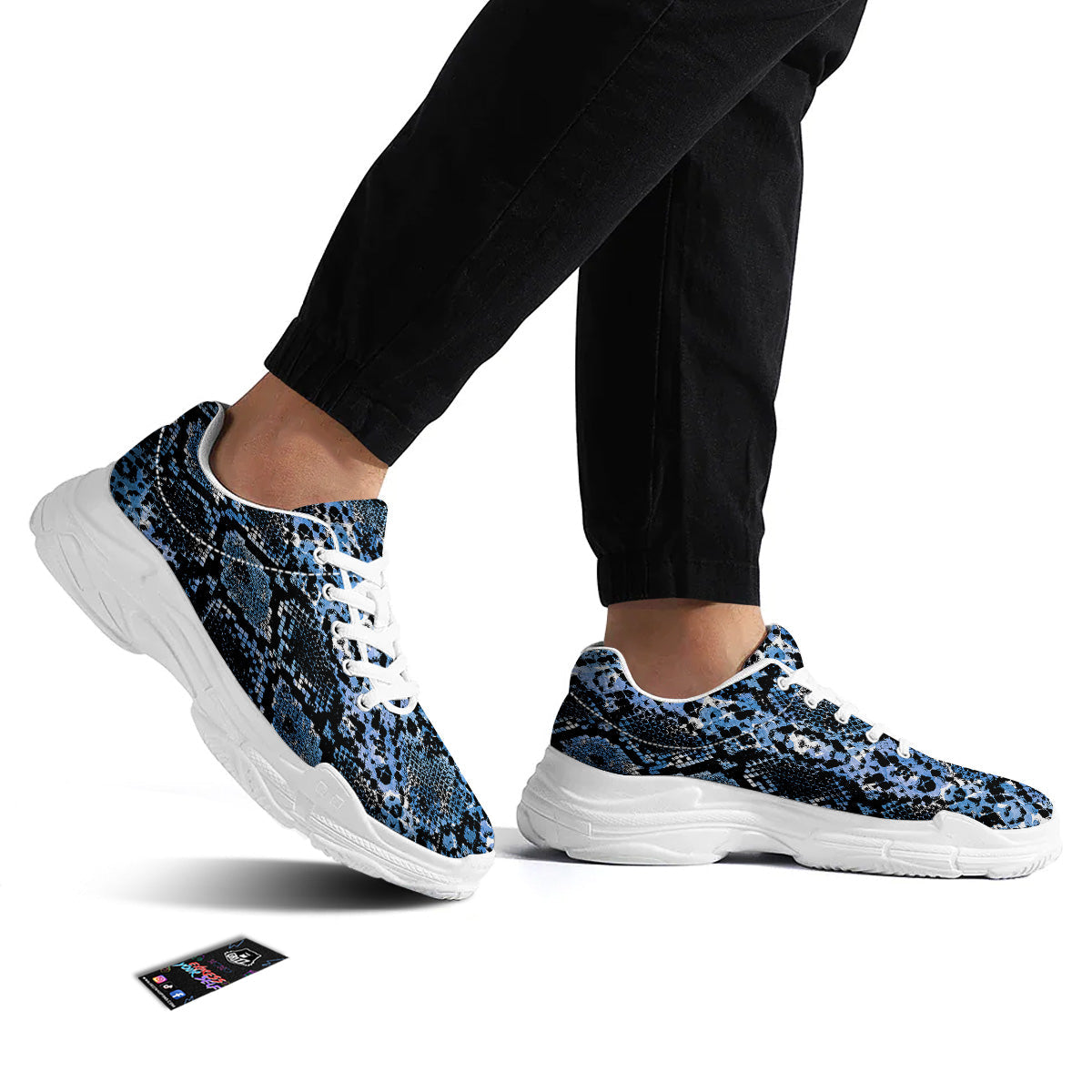 Snakeskin Black And Blue Print White Chunky Shoes-grizzshop