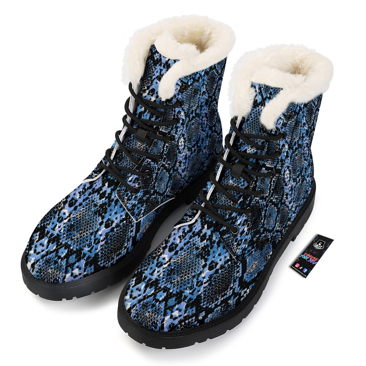 Snakeskin Black And Blue Print Winter Boots-grizzshop