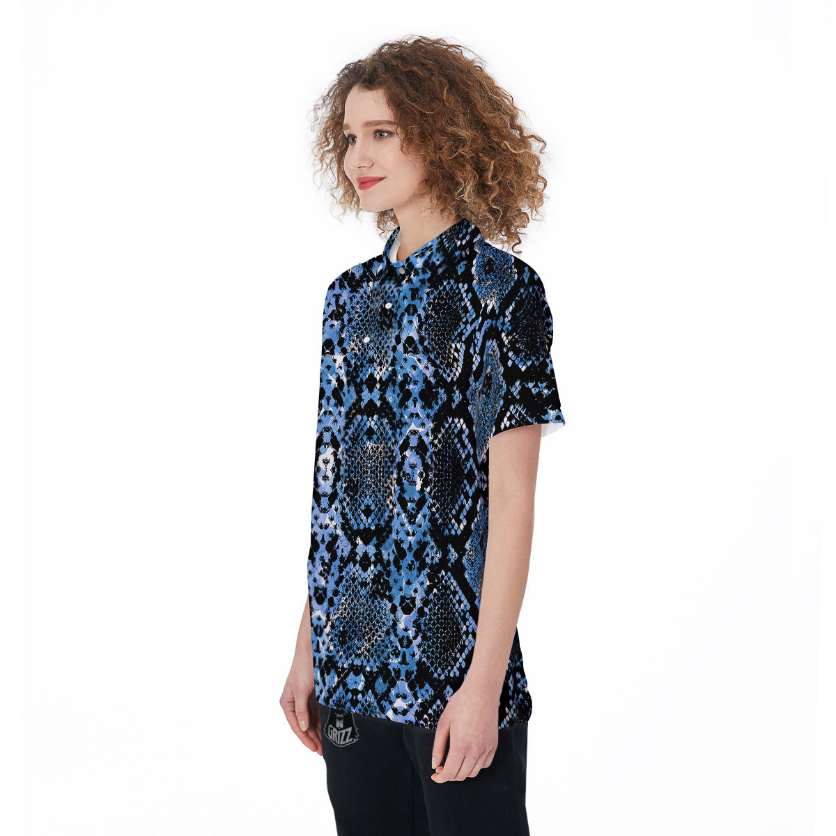 Snakeskin Black And Blue Print Women's Golf Shirts-grizzshop